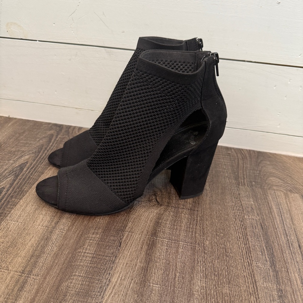 Report black open toe mesh block heel bootie women's‎ size 9.5